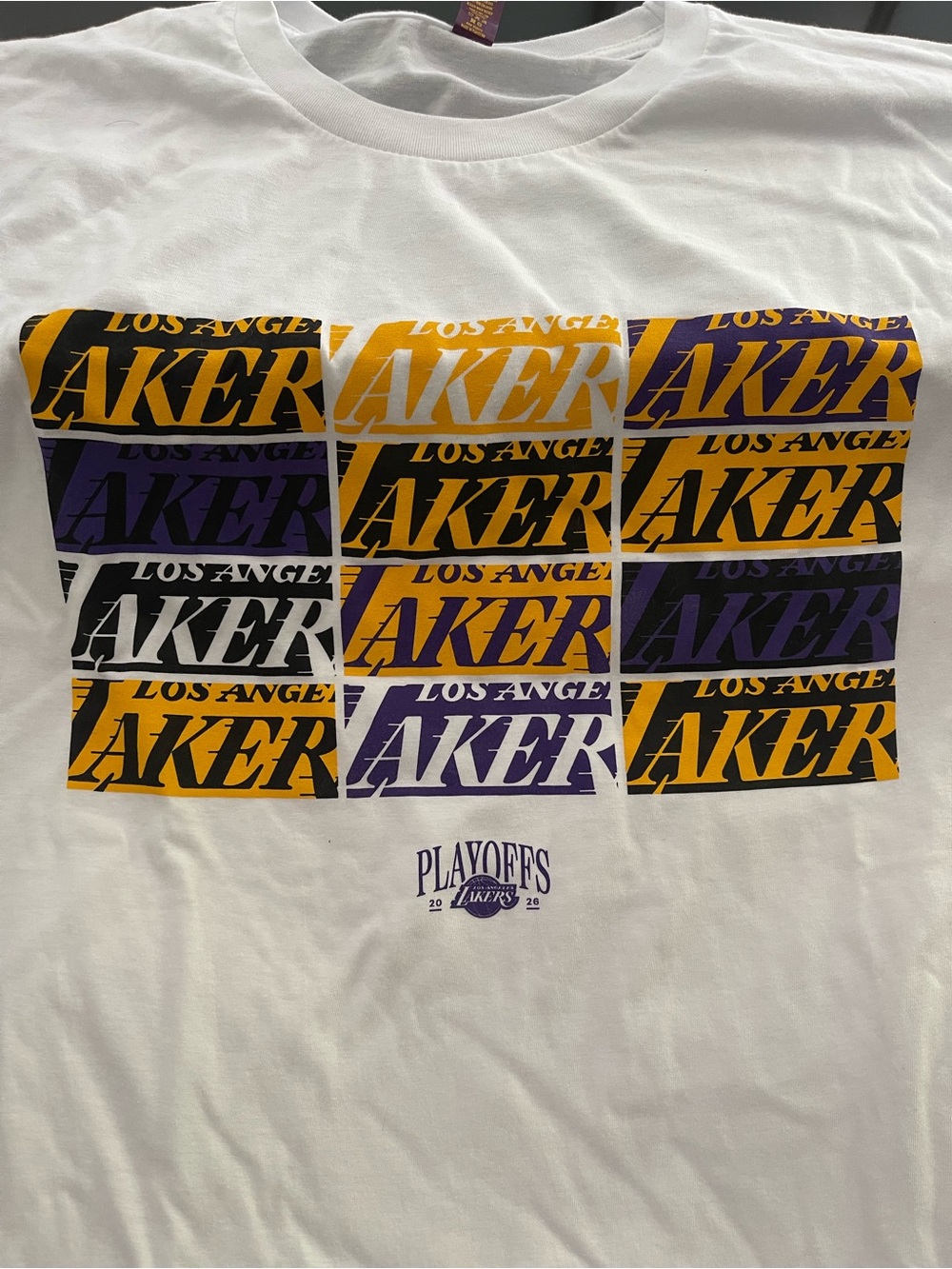 NBA Los Angeles Lakers White Tee with Purple and Gold Graphic